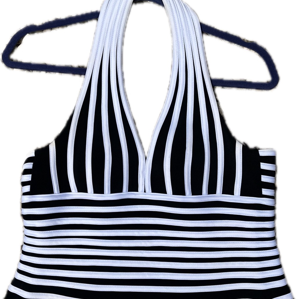 CACHE Y2k baddie Black and White Striped Halter Top